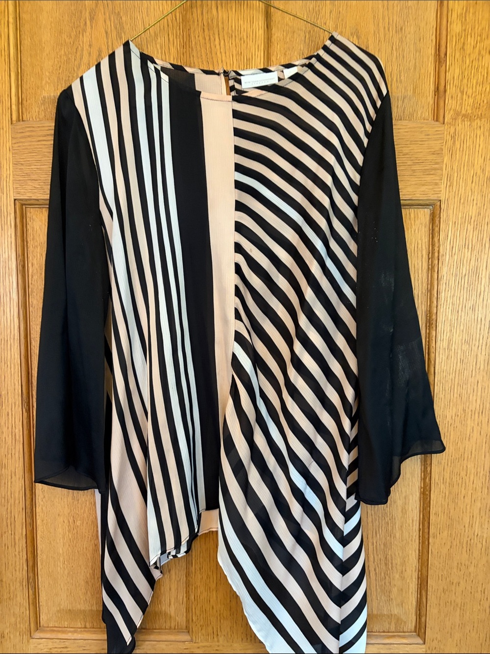New York & Company Black and White Striped Asymmetric Blouse